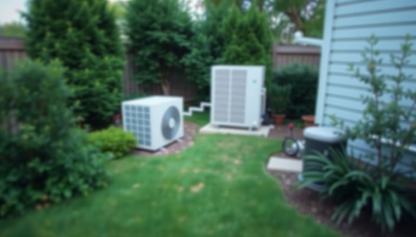 Een residentiële achtertuin met een grondbronwarmtepomp systeem.