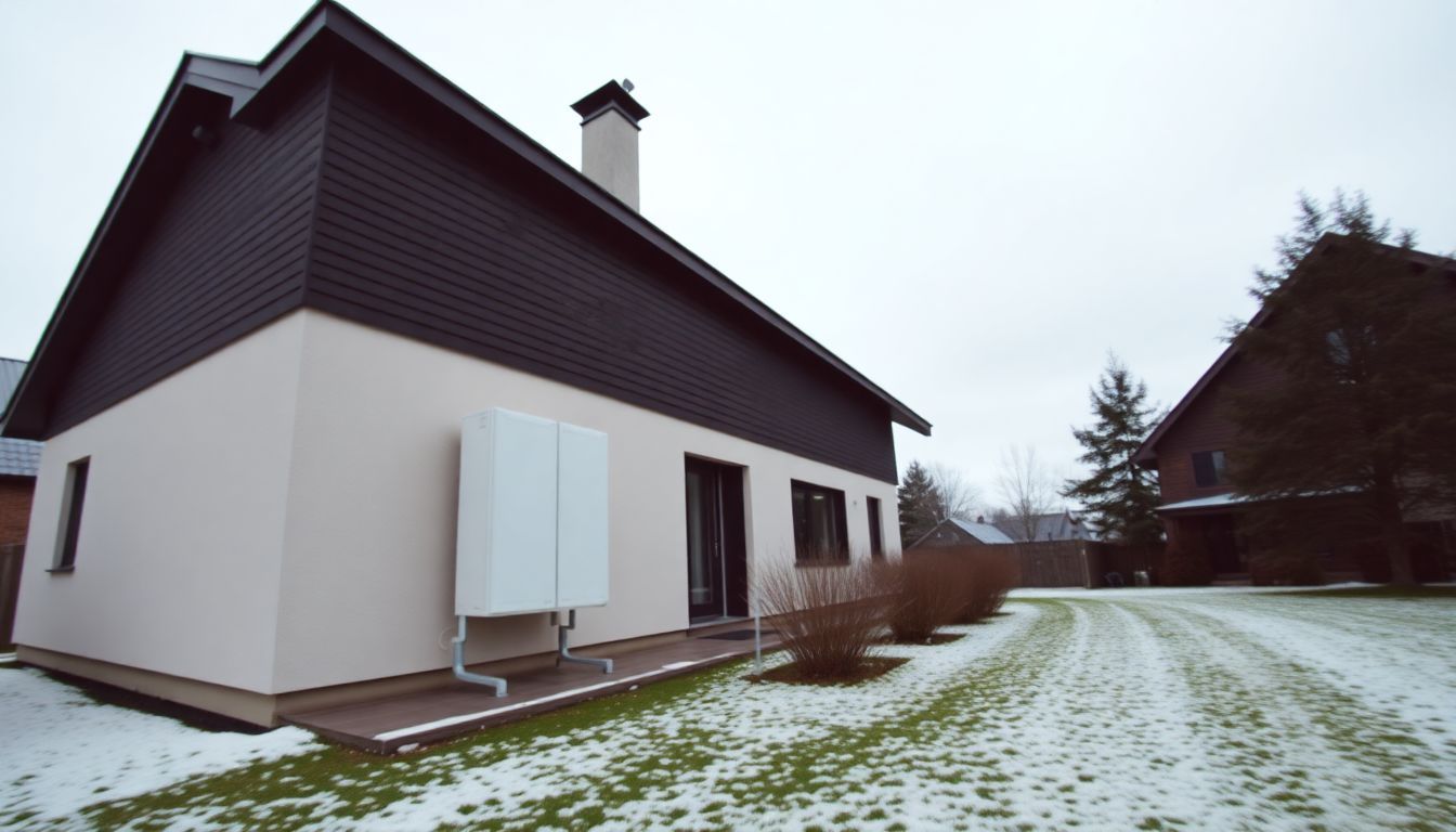 Een moderne woning met een energiezuinig lucht/water warmtepomp systeem. Een moderne woning met een energiezuinig lucht/water warmtepomp systeem.