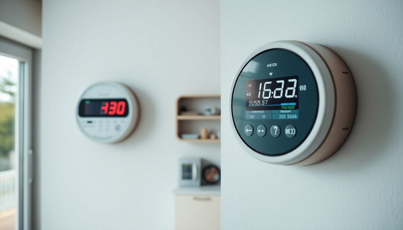 Eco-vriendelijke moderne woning met slimme meter en energiezuinige apparaten. Eco-vriendelijke moderne woning met slimme meter en energiezuinige apparaten.